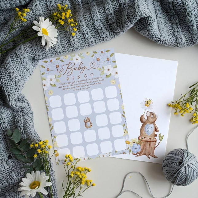 Invitación Woodland Bear Bingo Baby Boy Shower Game Card (Woodland Bear Bingo Baby Boy Shower Game Card)