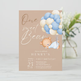 Invitación Woodland Bear Boy Fiesta de cumpleaños 1 Pastel