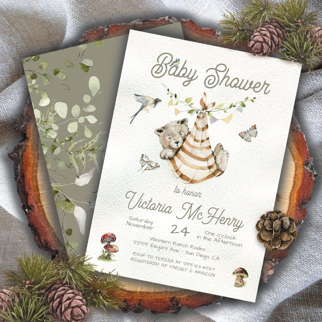 Invitación Woodland Bear Clothesline Boho Baby Shower (Subido por el creador)