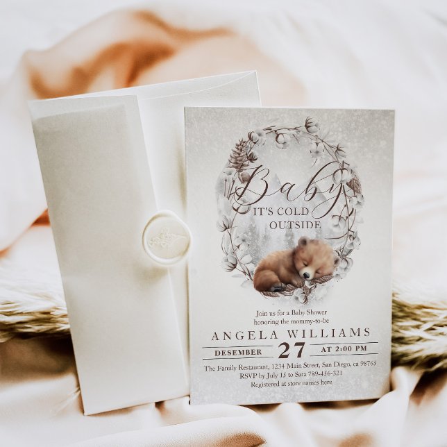 Invitación Woodland Bear Cold fuera de Winter Baby Shower (Subido por el creador)