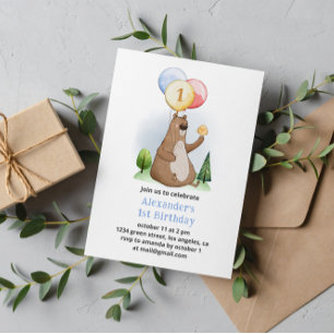 Invitación Woodland Bear con la fiesta de cumpleaños de los g