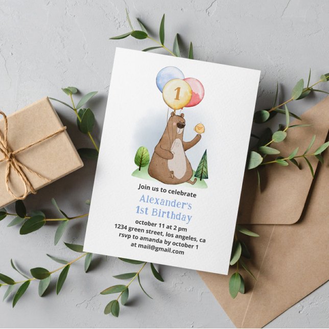 Invitación Woodland Bear con la fiesta de cumpleaños de los g (Subido por el creador)