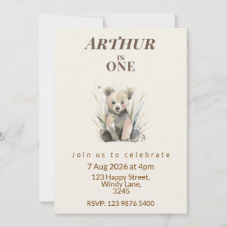 Invitación Woodland Bear First Birthday Invitation
