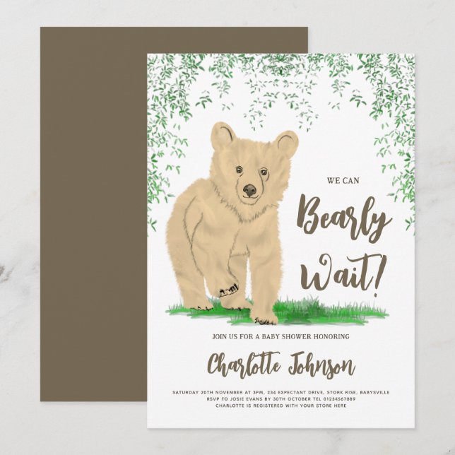 Invitación Woodland Bear Gender Neutral Baby Shower (Anverso / Reverso)