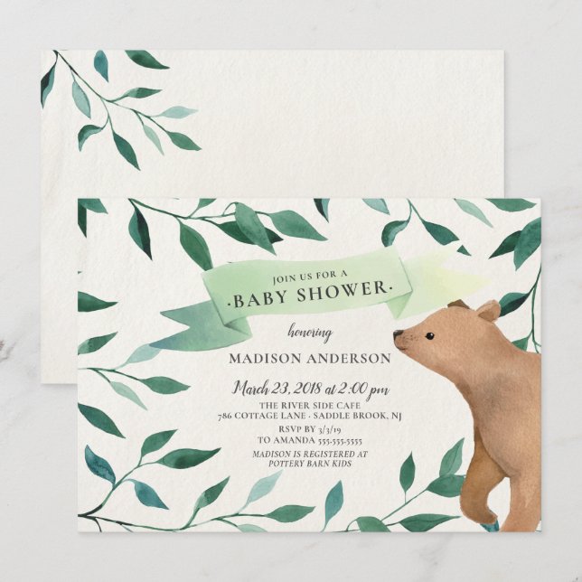 Invitación Woodland Bear Neutral Baby Shower (Anverso / Reverso)