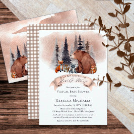 Invitación Woodland Bearly Wait Virtual Boy Baby Shower