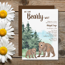 Invitación Woodland Bears Neutral Bearly Wait Baby Shower