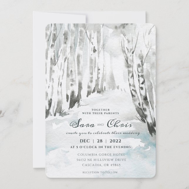Invitación Woodland | Birch Forest Watercolor (Anverso)