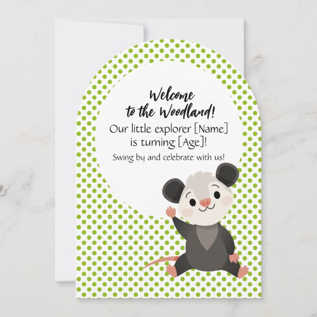 Invitación Woodland Birthday Invitation – Cute Opossum  (Anverso)
