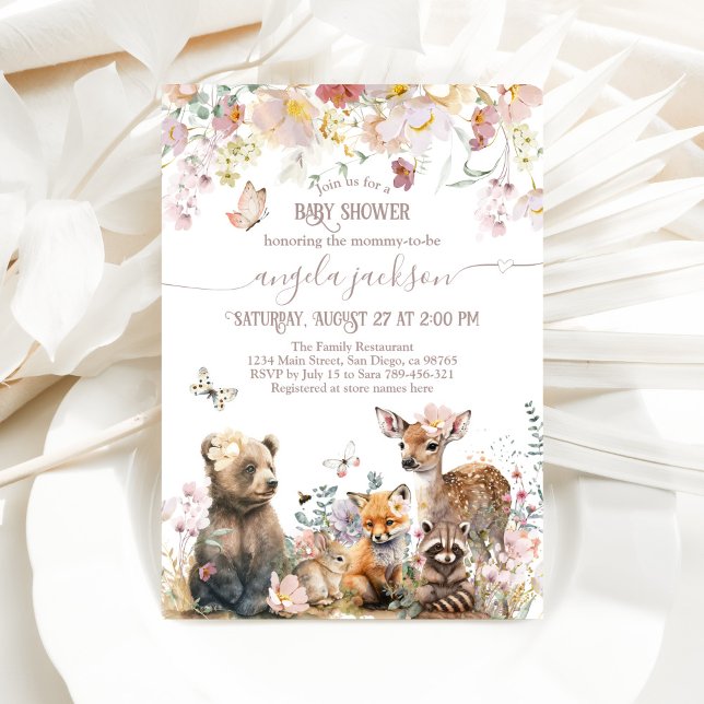 Invitación Woodland Bloom Chica Floral Rosa Baby Shower (Subido por el creador)