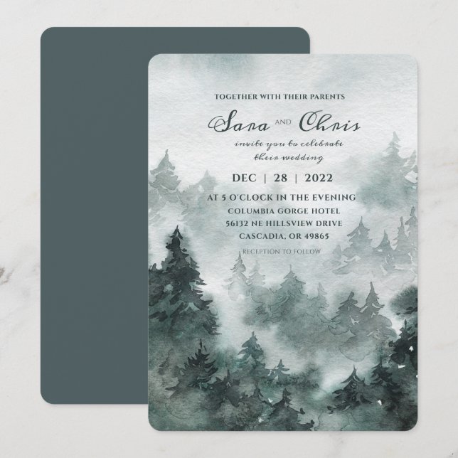 Invitación Woodland | Boda de acuarela de bosque (Anverso / Reverso)