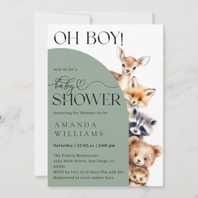 Invitación Woodland Boho Modern Neutral Baby Shower (Anverso)