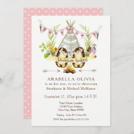 Invitación Woodland BOHO Teepee Hedgehogs Chica Baby Shower