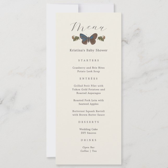 Invitación Woodland Botanical Gender Neutral Baby Shower Menu (Anverso)