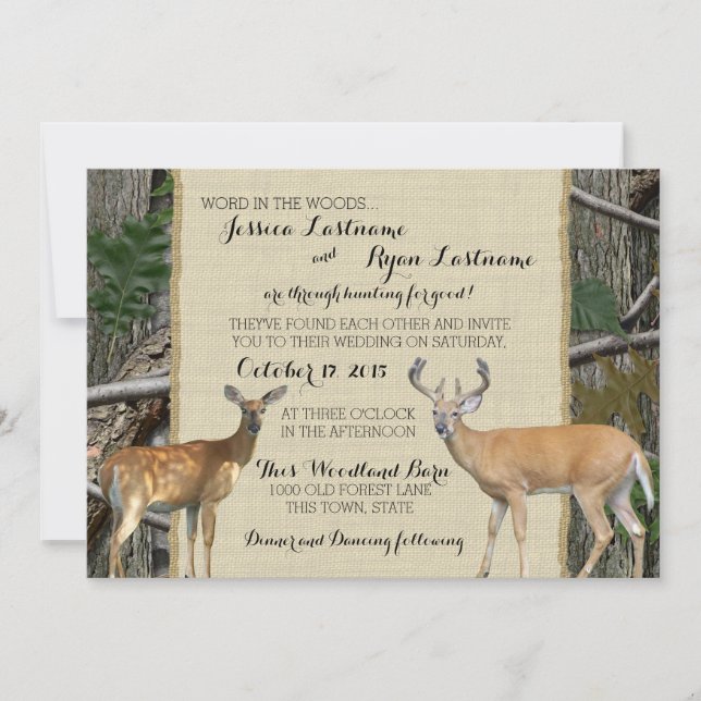 Invitación Woodland Buck and Doe Boda (Anverso)