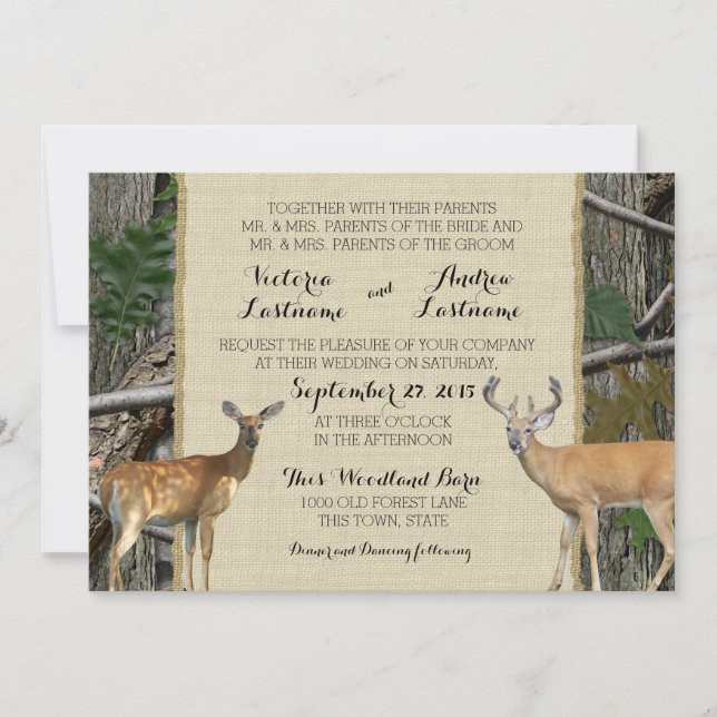 Invitación Woodland Buck and Doe Boda (Anverso)