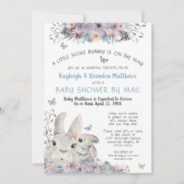 Invitación Woodland Bunnies Floral Blue Baby Shower Por Corre