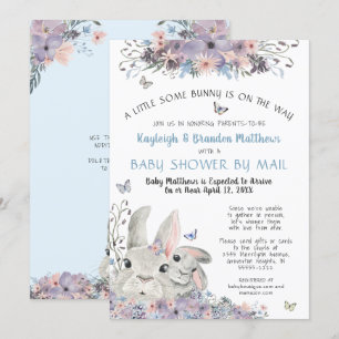 Invitación Woodland Bunnies Floral Blue Baby Shower Por Corre