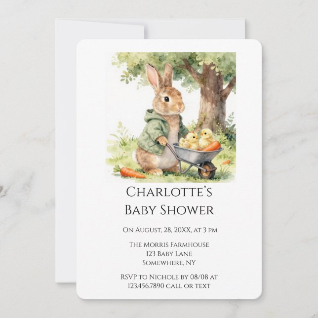 Invitación Woodland Bunny Baby Shower (Anverso)