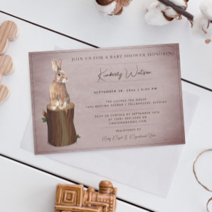 Invitación Woodland Bunny Baby Shower   Rosa