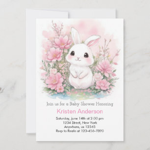 Invitación Woodland Bunny Blissful Pink Chica Baby Shower