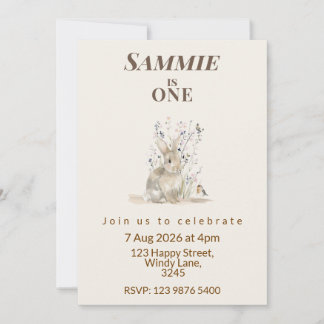 Invitación Woodland Bunny First Birthday Invitation