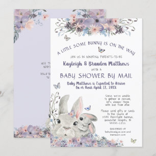 Invitación Woodland Bunny Floral Purple Baby Shower Por Corre