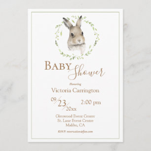 Invitación Woodland Bunny Greenery Baby Shower