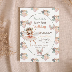 Invitación Woodland Butterflies & heart Fairy Primer cumpleañ