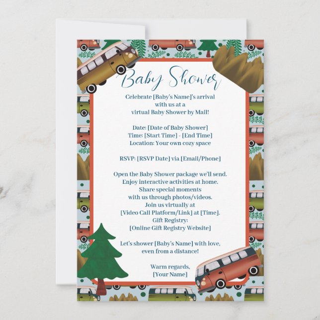 Invitación Woodland Camper Boy Baby Shower Por Distancia (Anverso)
