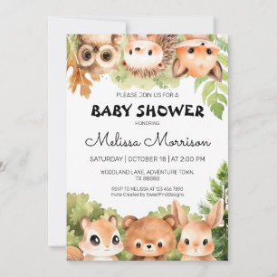 Invitación Woodland Charming Forest Friends Baby Shower