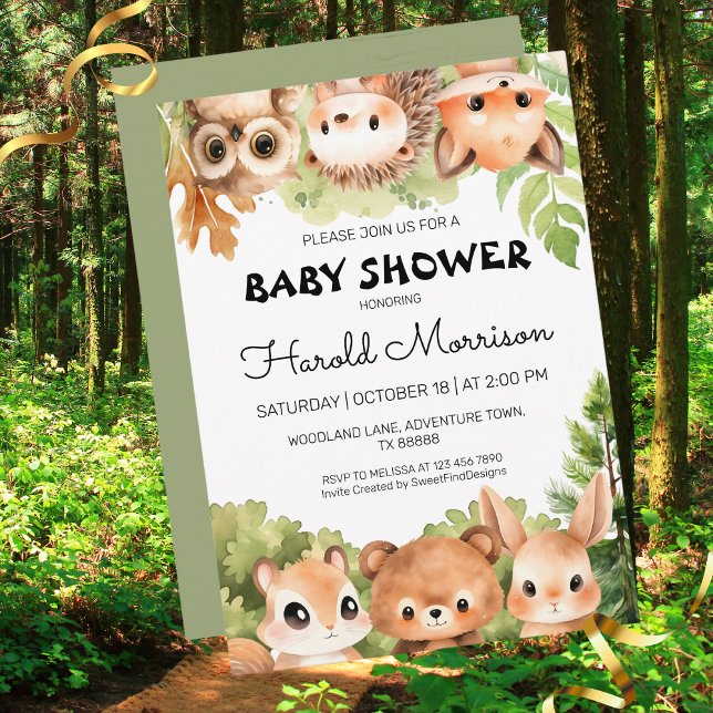 Invitación Woodland Charming Forest Friends Baby Shower (Woodland Charming Forest Friends Baby Shower Invitation)