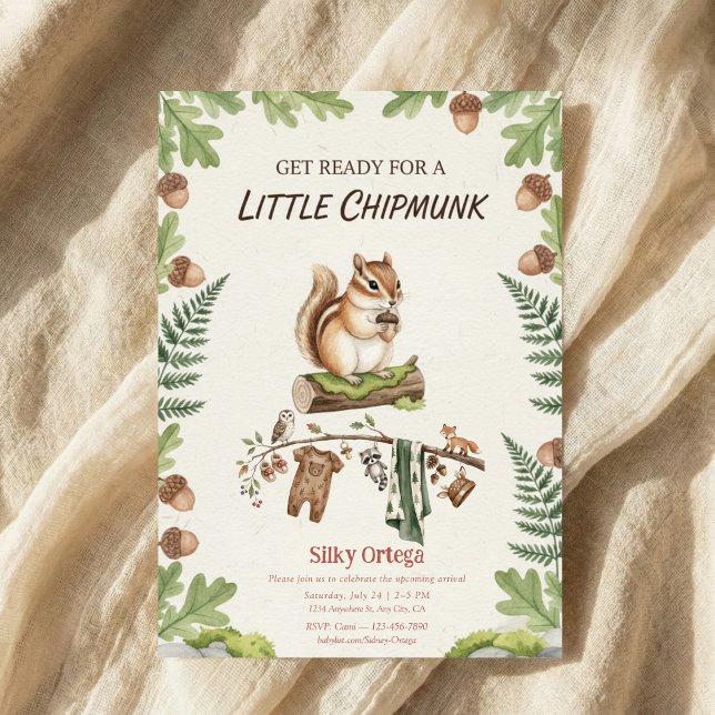 Invitación Woodland chipmunk Greenery baby shower (Subido por el creador)