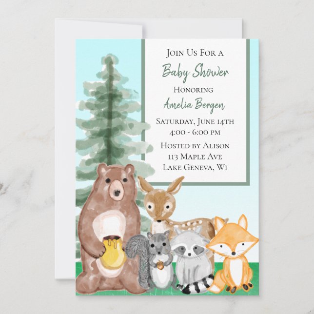 Invitación Woodland Creations Baby Shower (Anverso)