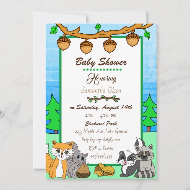 Invitación Woodland Creations Forest Animals Baby Shower (Anverso)