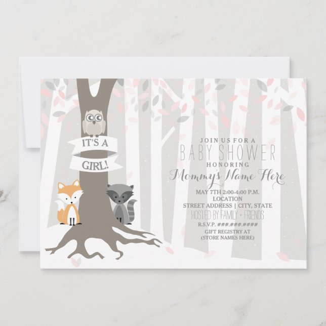 Invitación Woodland Creations Winter Baby Shower - Chica (Anverso)
