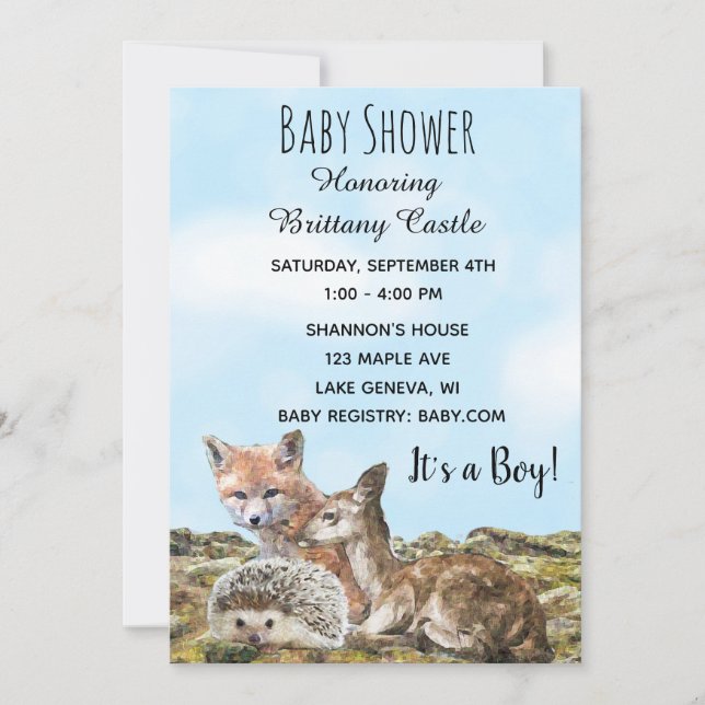 Invitación Woodland Creature Animals Baby Shower (Anverso)