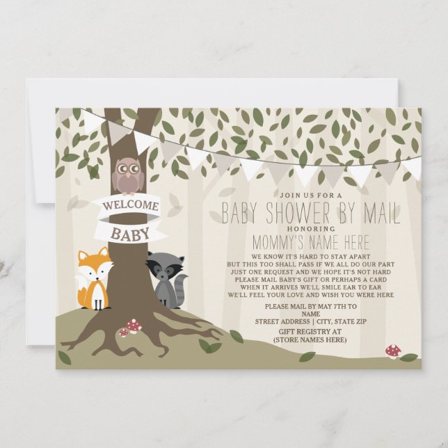 Invitación Woodland Creature Social Distance Baby Shower (Anverso)
