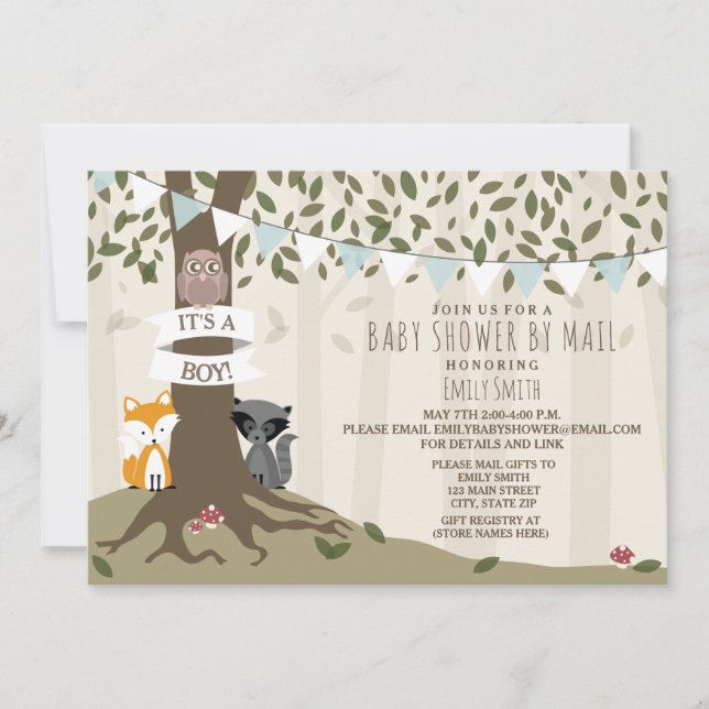 Invitación Woodland Criaturas de Baby Shower por correo (Anverso)