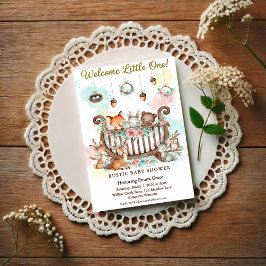 Invitación Woodland Crib Welcome Little One Baby Shower