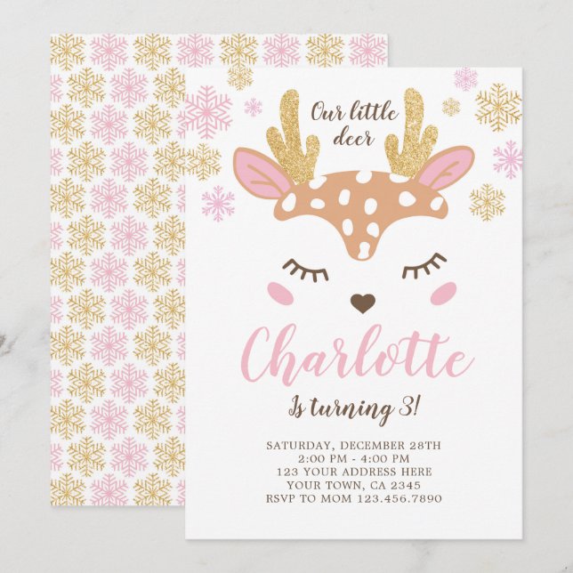 Invitación Woodland, cumpleaños de ciervos (Anverso / Reverso)