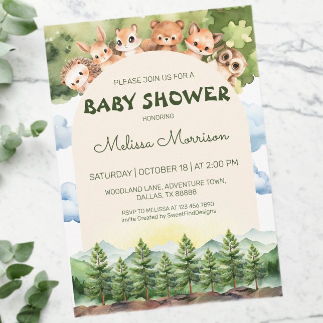 Invitación Woodland Curious Animals Baby Boy Shower (Woodland Curious Animals Baby Boy Shower Invitation)