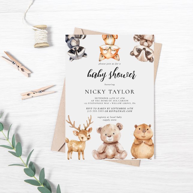 Invitación Woodland Cute Animal Baby Shower (Subido por el creador)