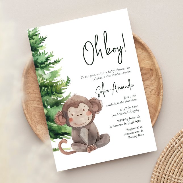 Invitación Woodland Cute Animal Monkey Baby Shower (Subido por el creador)