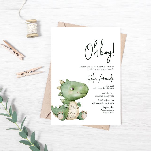 Invitación Woodland Cute Animal Stegosaurus Baby Shower (Subido por el creador)