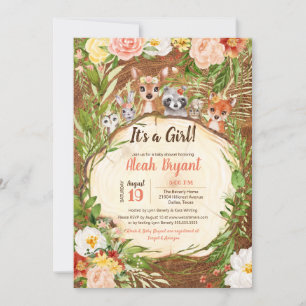 Invitación Woodland Cute Animals Forest Chica Wood Baby Showe