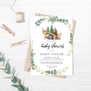 Invitación Woodland Cute Animals Frame Baby Shower