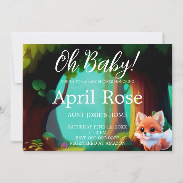 Invitación Woodland Cute baby fox (Anverso)