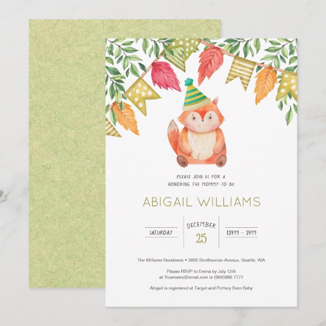 Invitación Woodland Cute Baby Fox Baby Shower (Anverso / Reverso)
