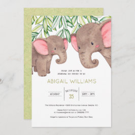 Invitación Woodland Cute Baby & Mother Elephant Baby Shower